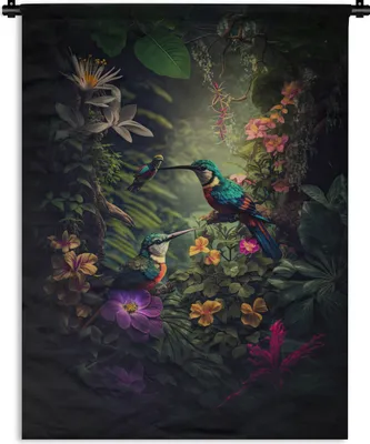 Produktbild von MuchoWow® Wandteppich Wandbehang Blumen - Vogel - Dschungel - Pflanzen 120x160 cm Tapisserie Dekoration Wandtuch - Wohnzimmer - Moderne