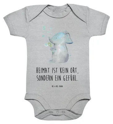 Produktbild von Mr. & Mrs. Panda Babybody Elefant Seifenblasen 3. - 6. Monat - Heather Grey - Geschenk, strampelanzug, Lustige Sprüche, Einteiler, Liebe, babykleidung body, Kurzarmbody