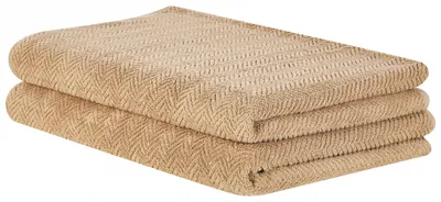 Produktbild von BELIANI Handtuch-Set Sandbeige Frottee Baumwolle 2-teilig Strandtuch 100 x 150 cm Modern Saugfähig Schnelltrocknend Ringgesponnen für Bad