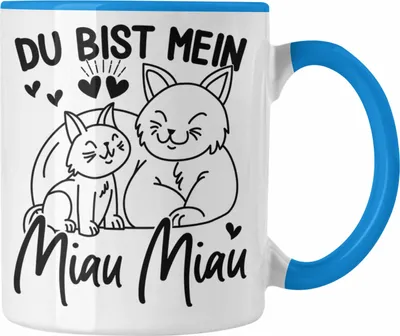 Produktbild von Trendation - Tasse Du Bist Mein Miau Miau Geschenkidee für Katzenbesitzer Valentinstag Liebe Süßes Geschenk (Blau)