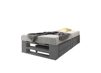 Produktbild von Lermowood Palettenbett M2 120 x 200 cm mit Lattenrost und 2 BettkästenGrau Holzbett Massivholzbett Bett aus Paletten Seniorenbett Kinderbett Jugendbett