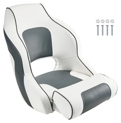 Image de Siège de bateau SucceBuy à dossier haut, siège de bateau de pêche rabattable avec rembourrage en mousse épaisse, revêtement en PVC et design ergonomique pour bateaux, yachts et navires, disponible en blanc et gris.