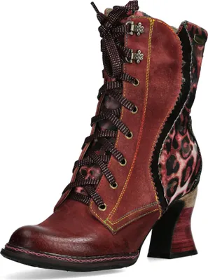 Produktbild von Laura Vita Damen Stiefelette mit Leder und Leo Muster Eleao 42, Größe:37 EU, Farbe:Rot