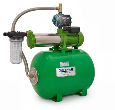 Produktbild von CHM GmbH® Hauswasserwerk 100 Liter 11 Bar Druck 8600 L/h mit einstellb. Druckschalter mit LCD Display und Trockenlaufschutz, KI-generiertes Bild