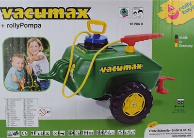The image shows the packaging of a toy water sprayer, with a picture of children playing with it on the left side.