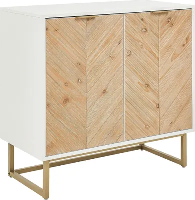 Produktbild von BELIANI Sideboard Weiß und helles Holz MDF Holzfurnier 2 Türen mit Einlegeböden Skandinavisches Schlafzimmer Aufbewahrungslösung
