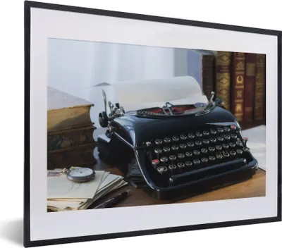 Produktbild von MuchoWow® MuchoWow® Gerahmtes Poster Schreibmaschine - Retro - Schwarz 40x30 cm - Poster mit zchwarzem Bilderrahmen - Bilderrahmen - Poster im Rahmen