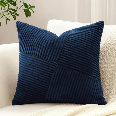 Zdjęcie produktu dla Poszewka na poduszkę, tkanina welurowa, wzór w paski, 40x40 cm, kolor granatowy, 1 sztuka