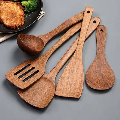 Produktbild von 5er Kochlöffel Set aus Holz Küchenhelfer Löffel Set zum Kochen