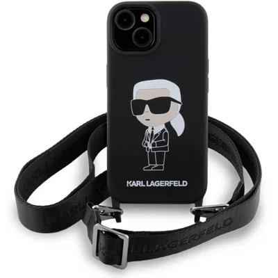 Produktbild von Karl Lagerfeld Hülle Liquid Silicone Crossbody Ikonik iPhone 15 Schwarz