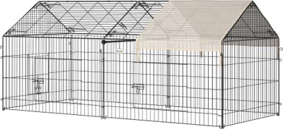 Produktbild von PawHut Freigehege, Kleintiergehege, Meerschweinchen Gehege, Laufgitter mit Abdeckung, Außengehege, Kleintiergehege für Kleintiere, Stahl, 220 x 103 x 103 cm, Beige