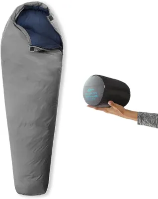 Imagen del producto de Saco de dormir de plumas ultraligero, diseño tipo momia, para tres estaciones