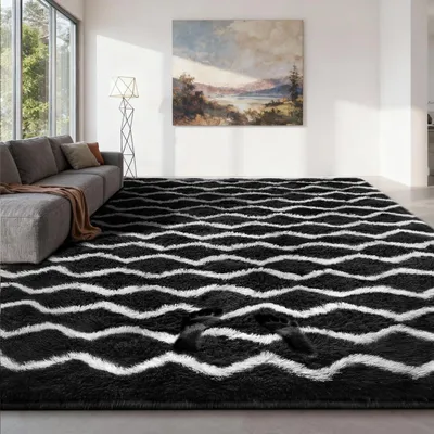 Produktbild von Hochflor Teppich für Wohnzimmer und Schlafzimmer, Waschbar