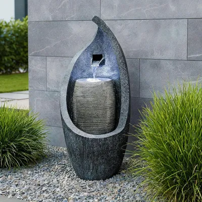 Immagine prodotto di Fontana da giardino moderna - Fontana esterna da interno - Decorazione suggestiva - Con illuminazione a LED - Altezza 83 cm - Aspetto in pietra