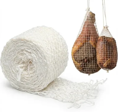 Produktbild von Fleischnetz 4 m weiß (22 cm) – Robustes Räuchernetz für große Portionen, hitzebeständig bis 220 °C, elastisches Schinkennetz, EU