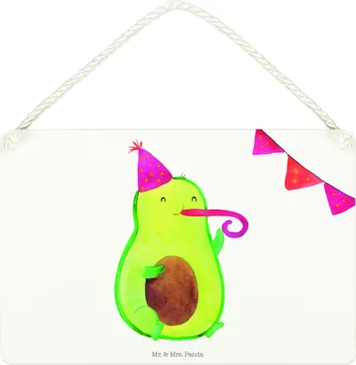 Produktbild von Mr. & Mrs. Panda Schild Avocado Party DIN A4 - Weiß - Geschenk, Geburtstag, Avocados, Wandbild Holz, Happy Birthday, Wandschild, holzbild, Türschild, wandtafel