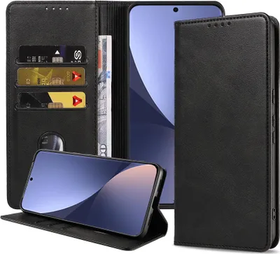 Zdjęcie produktu dla Etui na telefon Smartphonica odpowiednie dla Xiaomi 12X Etui ze sztucznej skóry z magnetycznym zapięciem i kieszonkami na karty Etui z klapką - czarne