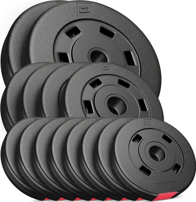 Produktbild von Hop-Sport 30kg Kunststoff Hantelscheiben 30 mm - Gewichte Hantel Sets 8x1,25kg+4x2,5 kg+2x5kg