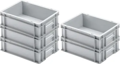 Produktbild von SparSet 5x Eurobehälter mit geschlossenem Griff | HxBxT 12x30x40cm | 11 Liter | Grau | Eurobox, Transportbox, Transportbehälter, Stapelbehälter