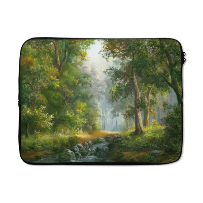 Produktbild von MuchoWow® Laptop Hülle 17 Zoll Laptoptasche Wald - Ölgemälde - Sommer - Zipper - Schutzabdeckung