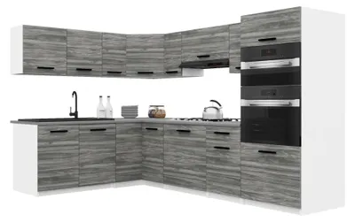 Image de Belini - Coin cuisine moderne ITALIA 8 - Meubles de cuisine 420 cm, gris Glamour - Cuisine équipée avec éléments hauts, éléments bas et plans de travail