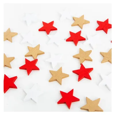 Produktbild von 24 kleine Holzsterne Weihnachten Gold rot weiß Streudeko 2,5cm