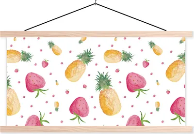 Produktbild von MuchoWow® Textilposter Obst - Aquarell - Schablonen 120x60 cm mit holzfarbenen Rahmen - Klemmleiste