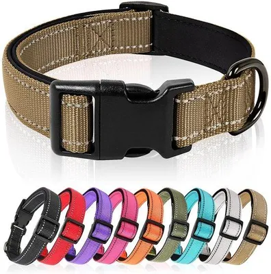 Image de Collier réfléchissant pour chien Benzoa®, en nylon, avec rembourrage en néoprène souple, fermeture de sécurité réglable et anneau en D résistant à la rouille, tailles XS à L