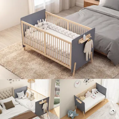 Immagine prodotto di Lettino Flieks 70x140 cm con gambe regolabili in altezza, lettino aggiuntivo con spondina laterale rimovibile, 140x70x86 cm, finitura naturale