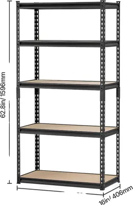 Zdjęcie produktu dla Metalowa półka garażowa, udźwig całkowity 2000 funtów, 400 funtów na półkę, konstrukcja 5-poziomowa, 16 x 32 x 63 cale