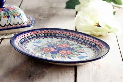 Produktbild von BUNZLAUER KERAMIK SERVIERPLATTE 29 x 22 cm Servierschale Servierteller Blumen