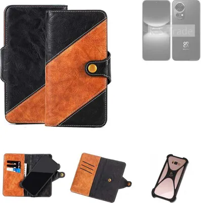 Produktbild von K-S-Trade Handyhülle Schutzhülle Bookstyle Case Wallet-Case kompatibel mit Huawei nova 12 Pro Handy Cover Bumper Klapphülle schwarz hellbraun 1x