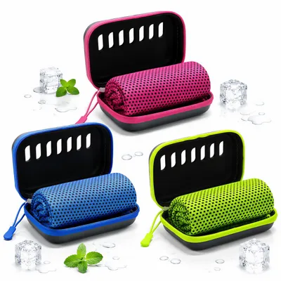 Produktbild von 3 Stück Kühlhandtuch Cooling Towel,30 × 100 cm,Mikrofaser Sporthandtuch,sofort kühlend & schnelltrocknend,mit EVA Aufbewahrungsbox für Fitness,Outdoor