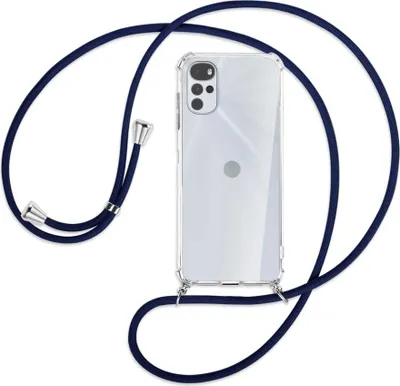 Produktbild von Handykette Backcover-Schutzhülle mit Band (Metall silberfarben) für Motorola Moto G22 4G - dunkelblau