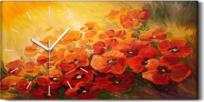 Produktbild von Dekor Leinwand Uhr Wandbilder Quarz 60x30 Gemälde abstrakte von Mohnblumen - weiße Hände