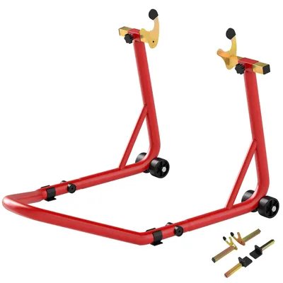 Image de Support pour moto - pour la roue avant et la roue arrière | Couleur : Rouge | Dimensions : 34,5 x 58,5 x 69 cm