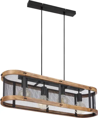 Produktbild von Hängelampe Holzleuchte, Rustikal, Holz schwarz braun, 4xE27