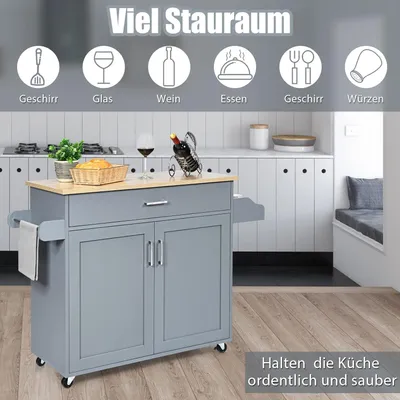 Image de Îlot de cuisine mobile - Chariot de cuisine - Trolley de rangement - Chariot de cuisine - Table de travail - Étagère réglable