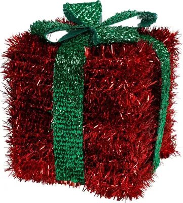 Produktbild von Lametta Weihnachtsgeschenk rot 13cm mit Schleife Weihnachtsdeko Geschenkpäckchen