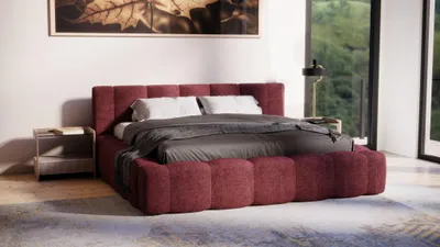 Produktbild von Polsterbett Doppelbett Bett LIZETH 180x200cm in Stoff Perfect Harmony Bordeauxrot