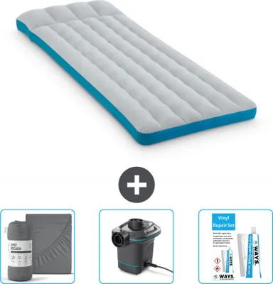 Produktbild von Intex Campingmatte – Französisches Bett – 72 x 189 x 20 cm – Blau – im Lieferumfang enthalten Spannbettuch - Pumpe en Reperaturset