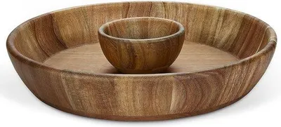 Image de Plateau à collation rond en bois de 30 cm avec coupelle à sauce