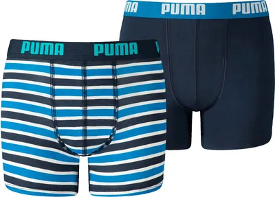 Zdjęcie produktu dla 2-pak PUMA Basic Bokserki z nadrukiem w paski dla dzieci, niebieskie 146-152