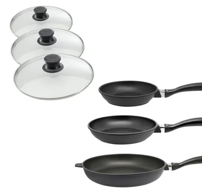 Image de Set de 3 poêles 24 cm 28 cm et 32 cm et couvercles sans PFAS Elo Alucast
