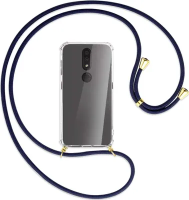 Produktbild von Handykette Backcover-Schutzhülle mit Band (Metall goldfarben) für Nokia 4.2 - dunkelblau