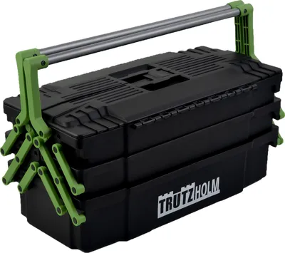 Produktbild von Werkzeugkiste 48x24x21 cm Kunststoff Griffe klappbar aus Stahl Werkzeugkasten Toolbox Organizer leer