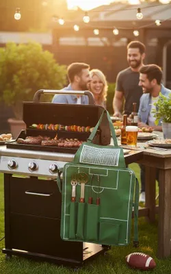Produktbild von Famanu BBQ-Schürze mit Werkzeug und Topfhandschuh - Grün