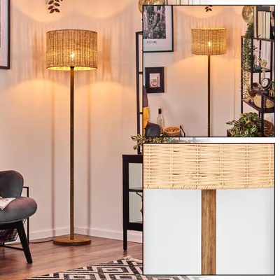 Produktbild von Dello skandinavische Stehlampe aus Holz/Metall/Rattan in Naturfarben/Schwarz