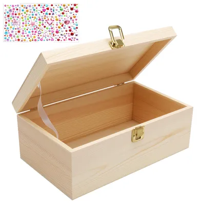 Houten kist met deksel 20x15x10 cm, Edelstein-Sticker, DIY-Bastelbox