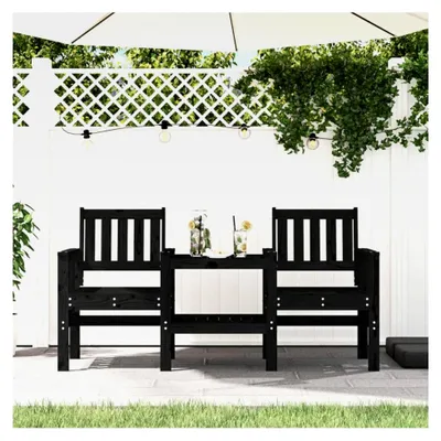 Produktbild von Gartenbank mit Tisch, 2-Sitzer, schwarzes Massivholz, Kiefer